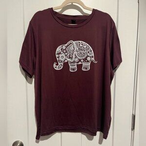 SHEIN Curve Elephant Print Deep Burgundy Top Size 3XL
